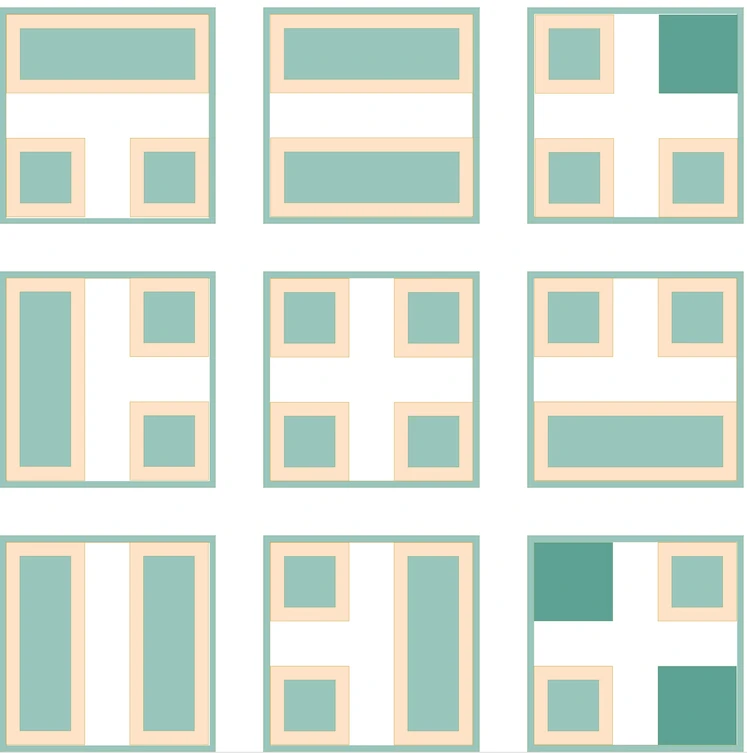 Courtyard URB pattern templates on Windward streets, 160 ft