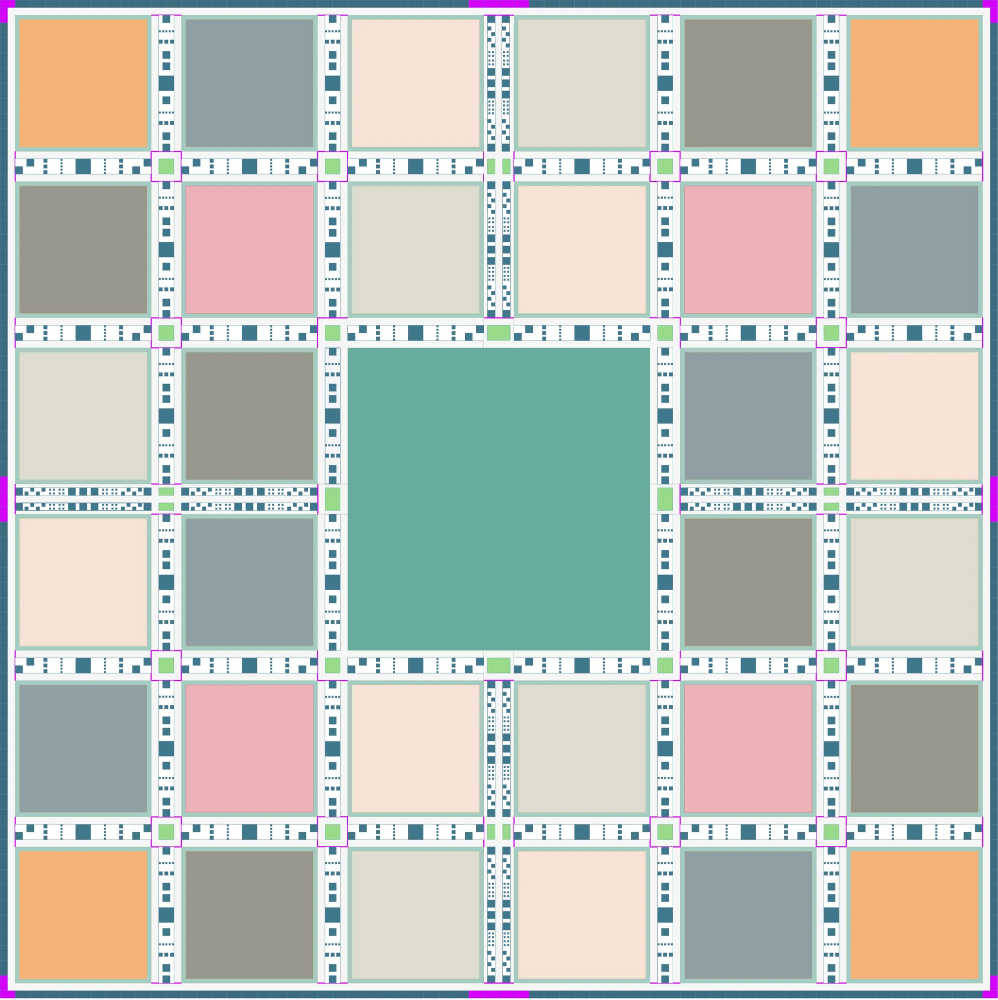 URBAL City plan — four replicated nine-URB quadrants around a central park, with institutional Tulip blocks at the corners